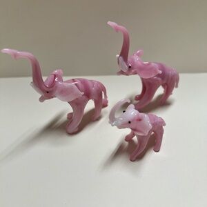 SOLD SOLD SOLD SOLD Set of 3 Pink Murano Hand Blown Glass Family of Elephants